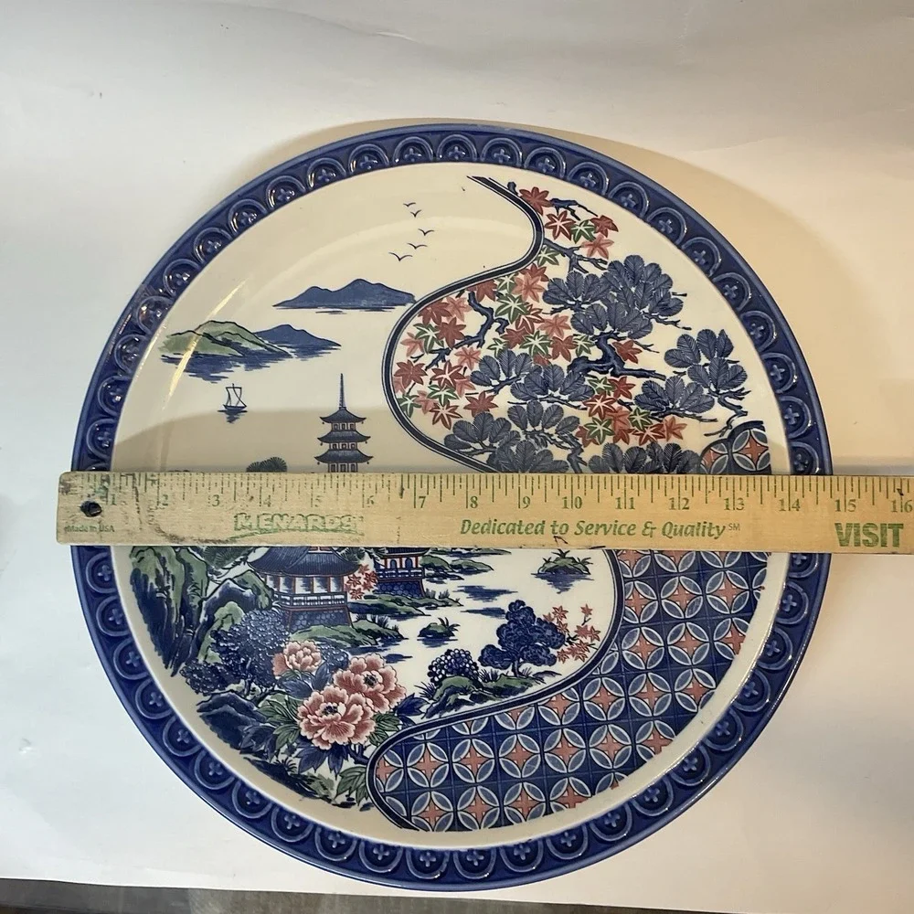 UCGC Japan Mid-Century ChinoiserieTransferware Pagoda Platter Oriental Garden 15